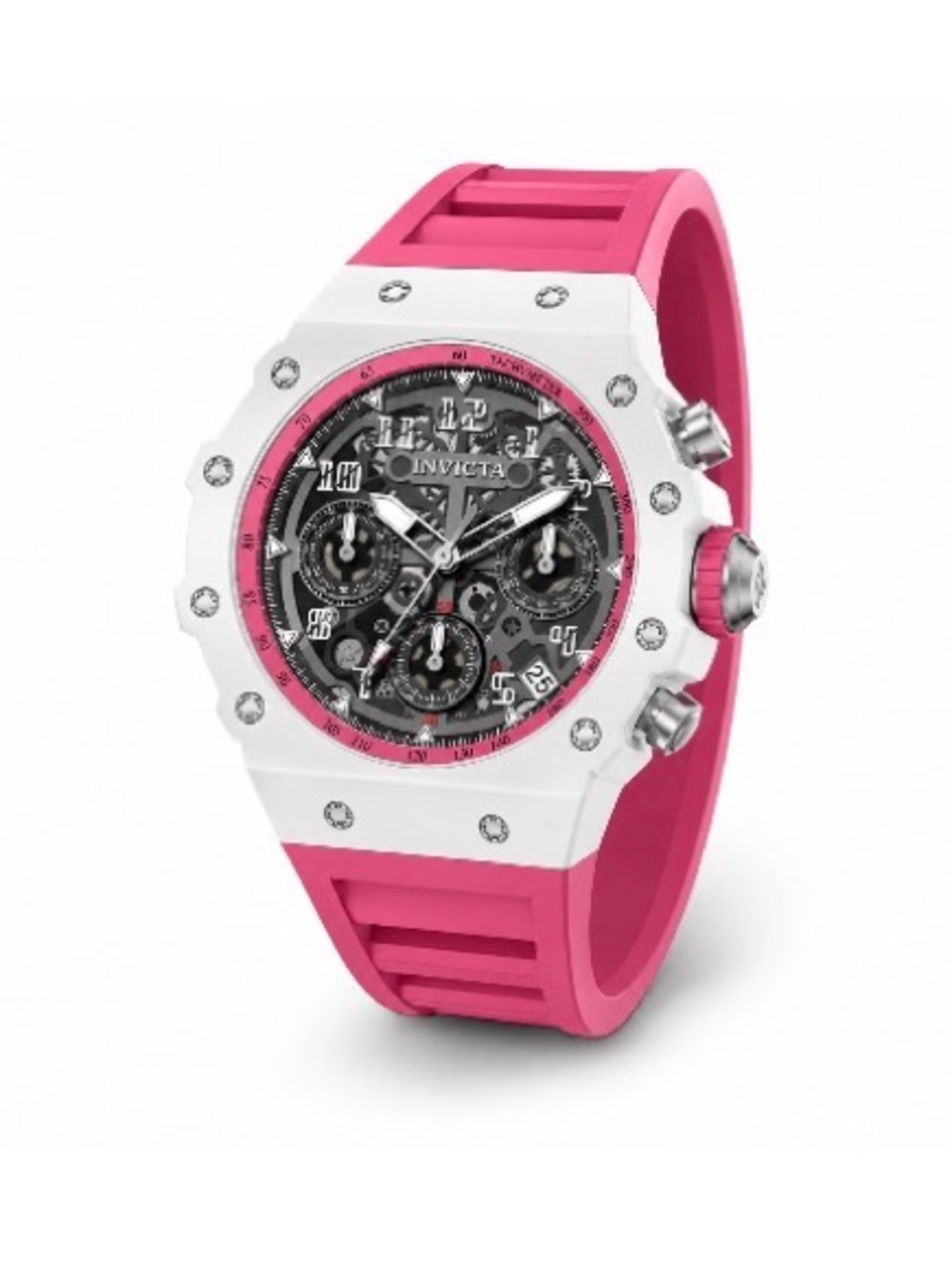 Invicta Racing 69624 White and Pink Chronograph Silicone Strap Watch